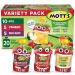 Mott's No Sugar Added Applesauce Variety Pack, 3 Flavors – Apple, Strawberry & Mixed Berry, Made from Real Fruit, No Artificial Flavors, 3.2 oz Clear Pouches, 20 Pack - Image 2