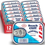 Beach Cliff Sardines in Water, 3.75 oz Can (Pack of 12) - Wild Caught Sardines - 12g Protein per Serving - Gluten Free, Keto Friendly - Image 2