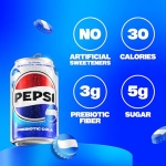 Pepsi Prebiotic Cola, 12 fl oz Cans (8 Pack), 30 Calories, 3g Prebiotic Fiber, 5g Sugar, Soda Pop - Image 4