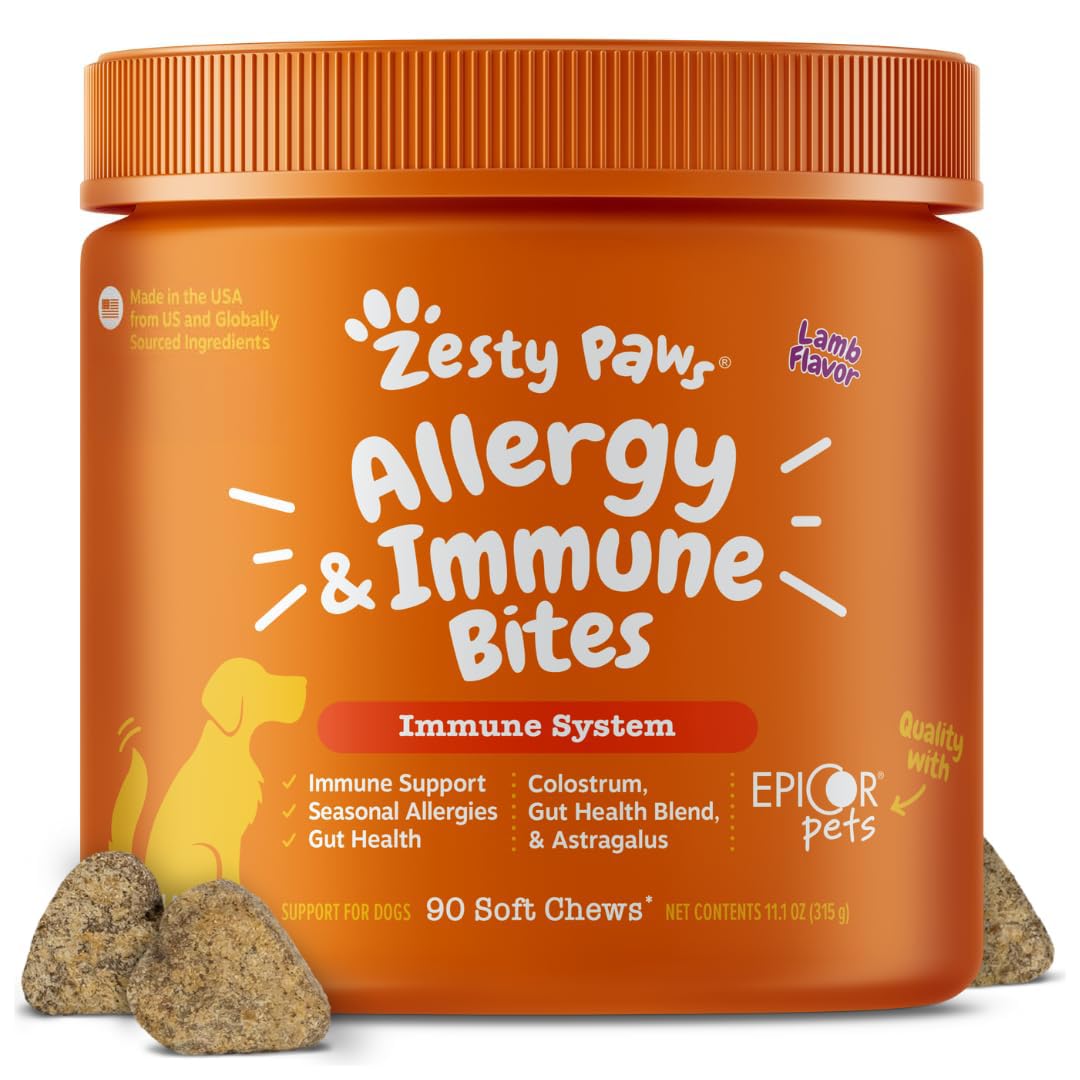 Zesty Paws Allergy Immune Bites - Dog Allergy Chews, Dog Probiotics for Itchy Skin and Ears, Lamb, 90ct
