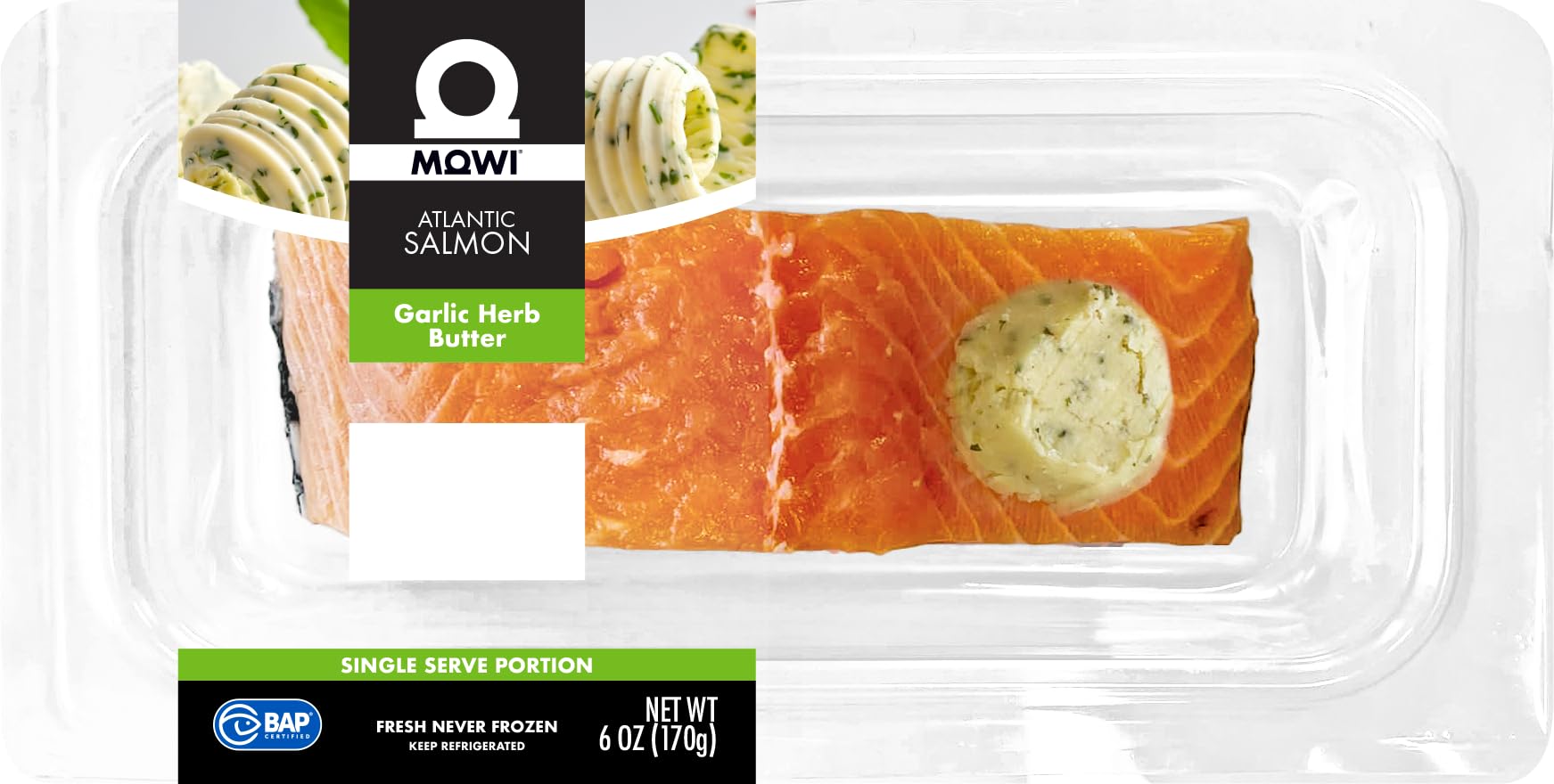 MOWI Atlantic Salmon Garlic Herb Butter, 6oz, Fresh Never Frozen