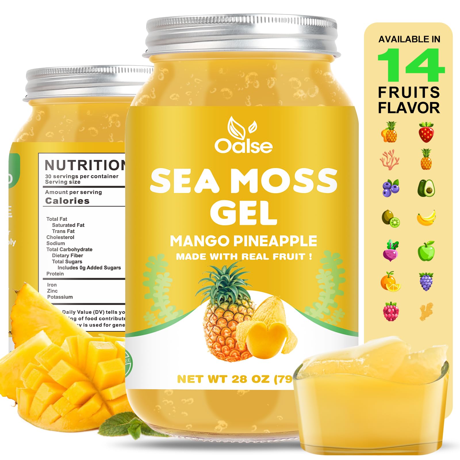 (28OZ Irish Sea Moss Gel Mango Pineapple Flavor - Natural Seamoss Gel with 92 Minerals and Vitamins - Non-GMO, Gluten-Free, Vegan - Immune Support (28OZ Irish Sea Moss Gel Mango Pineapple Flavor - Natural Seamoss Gel with 92 Minerals and Vitamins - Non-GMO, Gluten-Free, Vegan - Immune Support - Image 1