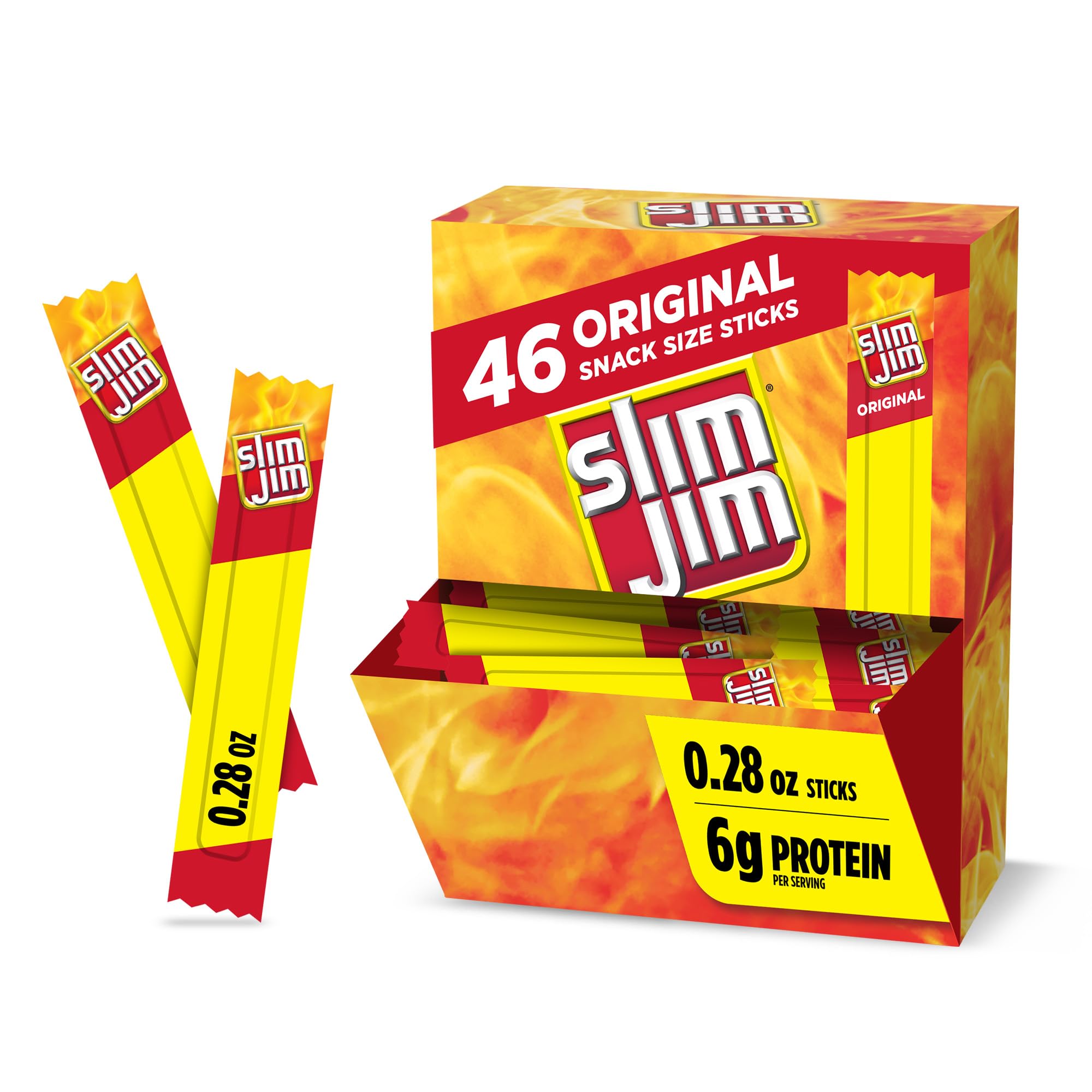 Slim Jim Smoked Meat Sticks, Original Flavor, 6g Protein Per Serving, Snack Size, 0.28 oz. (46 Count)