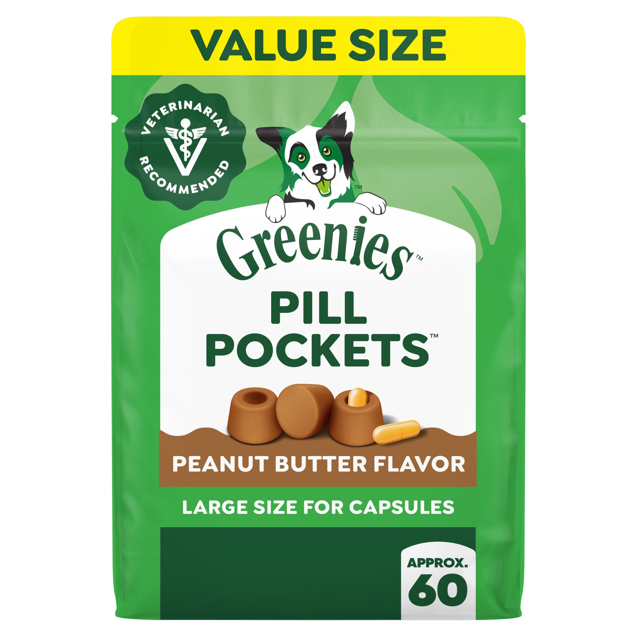 Greenies Pill Pockets for Dogs Large Size, Dog Treat Pouch for Capsule Medication, Peanut Butter Flavor, 15.8 oz. Pouch