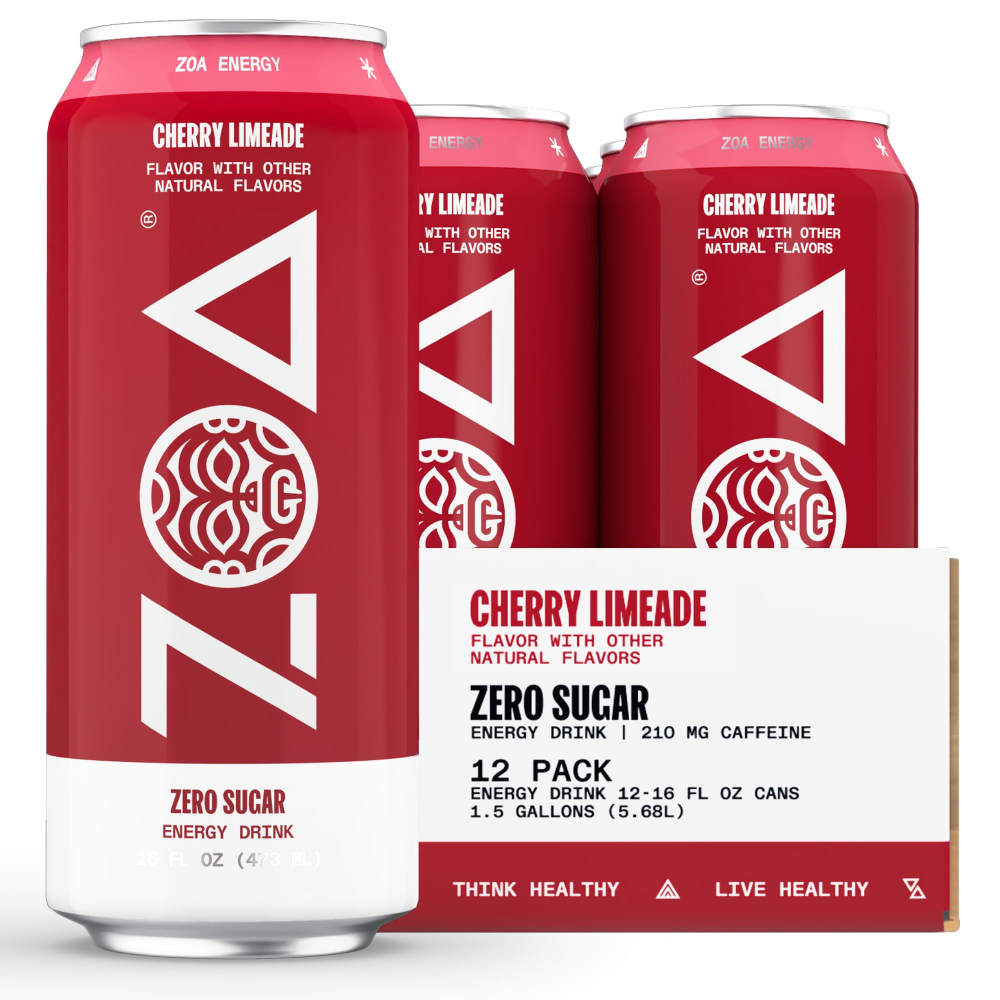 ZOA Zero Sugar Energy Drinks - Cherry Limeade | Healthy Energy Formula with Natural Caffeine, Daily Vitamin C, Essential B-Vitamins | Gluten-Free, Keto Friendly | 16 Ounce Cans (Pack Of 12) ZOA Zero Sugar Energy Drinks - Cherry Limeade | Healthy Energy Formula with Natural Caffeine, Daily Vitamin C, Essential B-Vitamins | Gluten-Free, Keto Friendly | 16 Ounce Cans (Pack Of 12) - Image 1