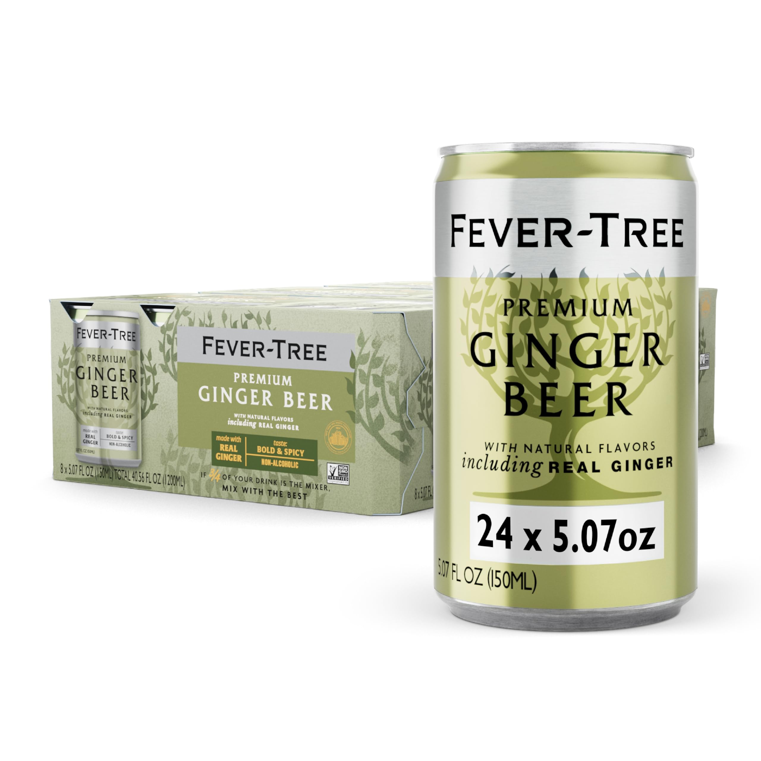 Fever-Tree Ginger Beer – Premium Mixer for Cocktails and Mocktails, 5.07 fl oz Cans, Pack of 24 – Naturally Sourced, Non-GMO