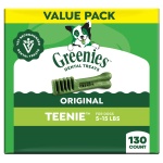 Greenies Veterinarian-Recommended Adult Natural Dental Dog Treats Teenie Size, Dog Dental Chews, Original Flavor, 36 oz. Pack, 130 Count