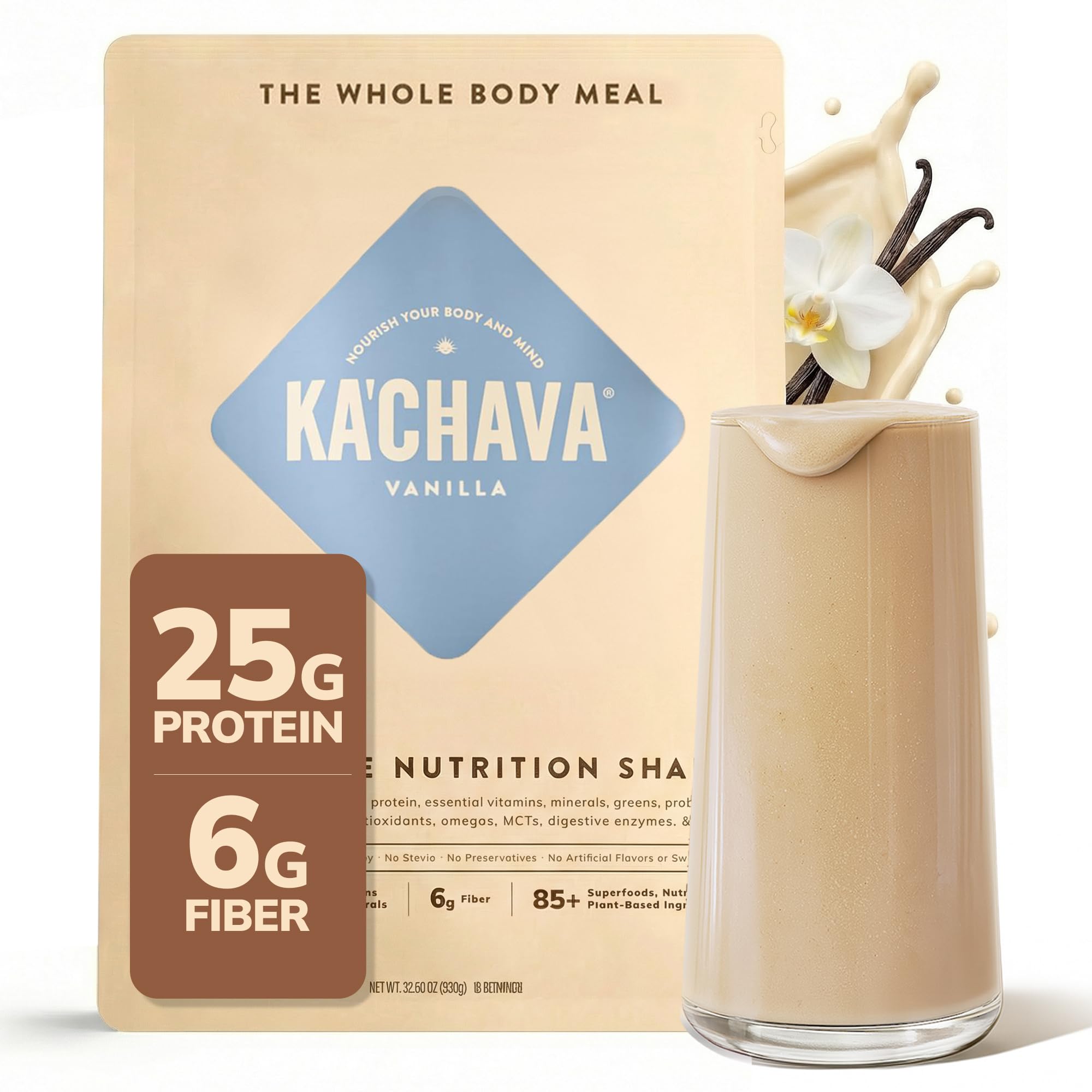 Ka’Chava Whole Body Meal Shake Vanilla 2 lb – Vegan Protein Powder with 85+ Superfoods & Greens – Plant-Based Meal Replacement with Probiotics & Digestive Enzymes – Gluten & Dairy Free (15 Servings) Ka’Chava Whole Body Meal Shake Vanilla 2 lb – Vegan Protein Powder with 85+ Superfoods & Greens – Plant-Based Meal Replacement with Probiotics & Digestive Enzymes – Gluten & Dairy Free (15 Servings) - Image 1