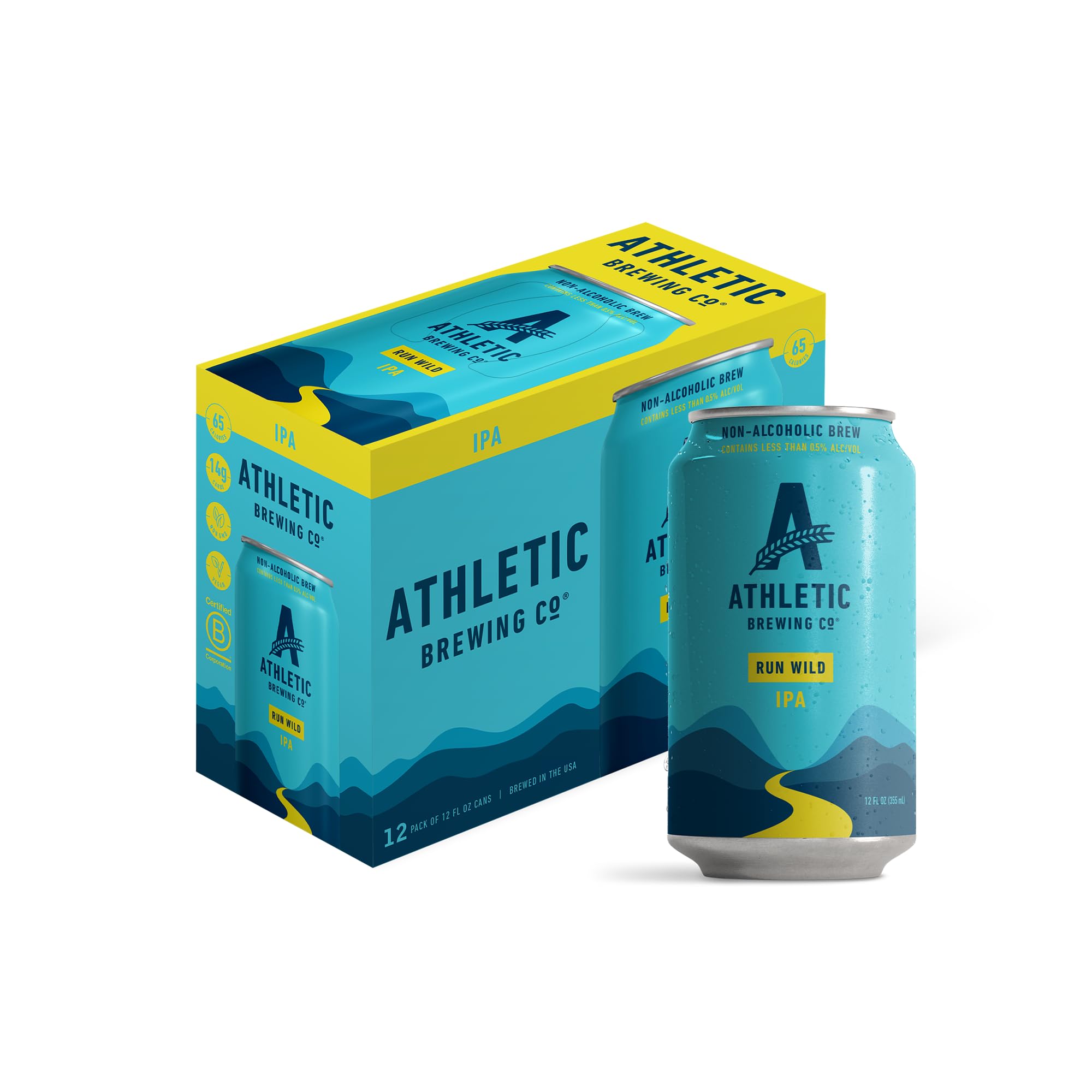 Athletic Brewing Company Craft Non-Alcoholic Beer - 12 Pack x 12 Fl Oz Cans - Run Wild IPA - Low-Calorie, Award Winning - The Ultimate Sessionable IPA Subtle Yet Complex Malt Profile Athletic Brewing Company Craft Non-Alcoholic Beer - 12 Pack x 12 Fl Oz Cans - Run Wild IPA - Low-Calorie, Award Winning - The Ultimate Sessionable IPA Subtle Yet Complex Malt Profile - Image 1