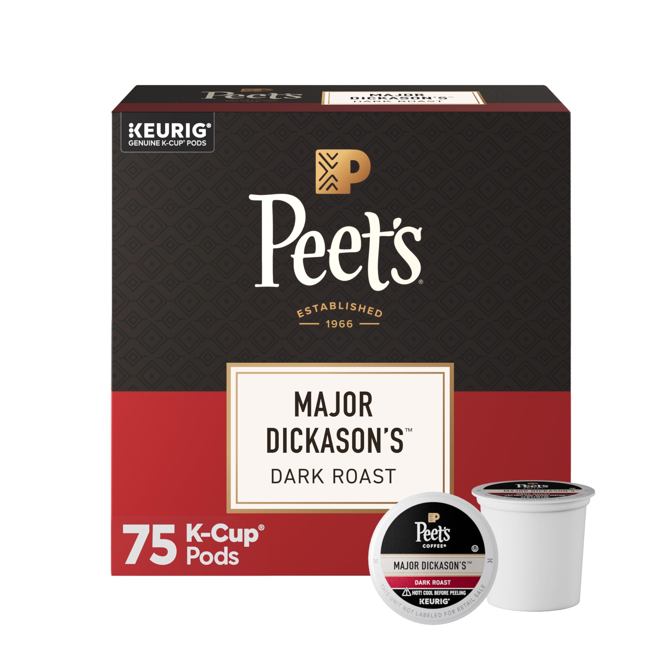 Peet's Coffee, Dark Roast Keurig K-Cup Pods, 100% Arabica Coffee - Major Dickason's Blend 75 Count (1 Box of 75 Pods) Peet's Coffee, Dark Roast Keurig K-Cup Pods, 100% Arabica Coffee - Major Dickason's Blend 75 Count (1 Box of 75 Pods) - Image 1