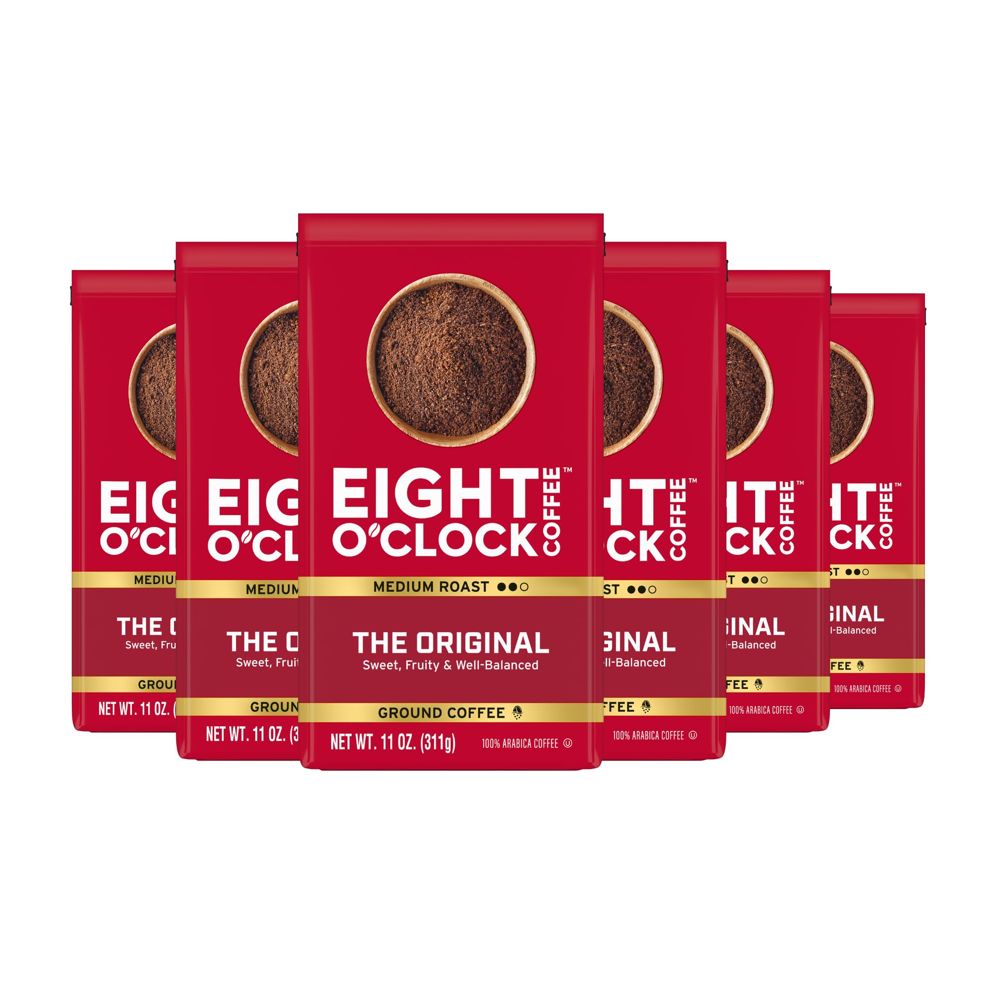Eight O'Clock Coffee The Original, Medium Roast Ground Coffee 100% Arabica, Sweet, Fruity, Well Balanced, 11 Ounce (Pack of 6) Eight O'Clock Coffee The Original, Medium Roast Ground Coffee 100% Arabica, Sweet, Fruity, Well Balanced, 11 Ounce (Pack of 6) - Image 1