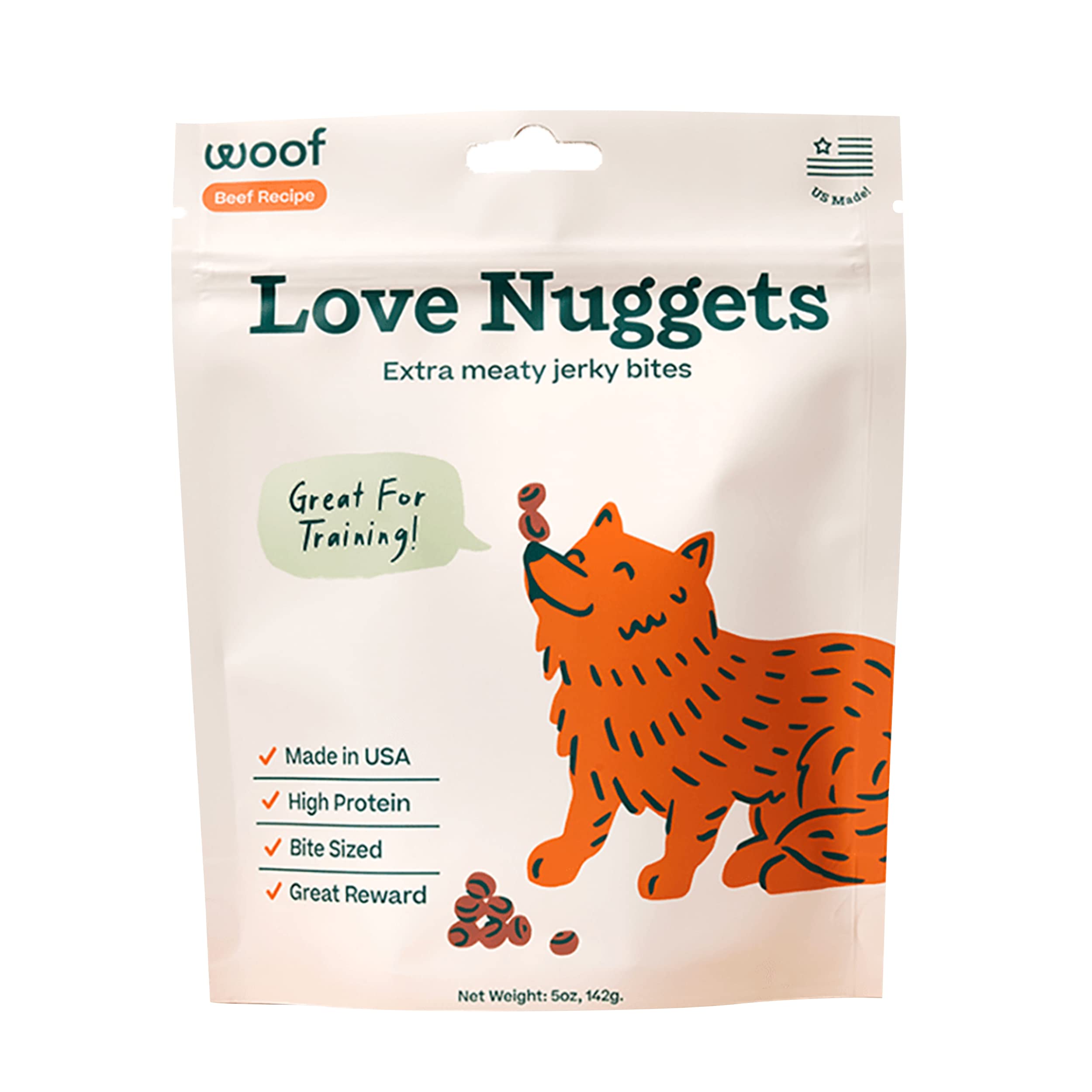 WOOF Love Nuggets, Made in the USA Dog Treats for Training, Jerky for Dogs, Bite-Sized Beef Training Treats