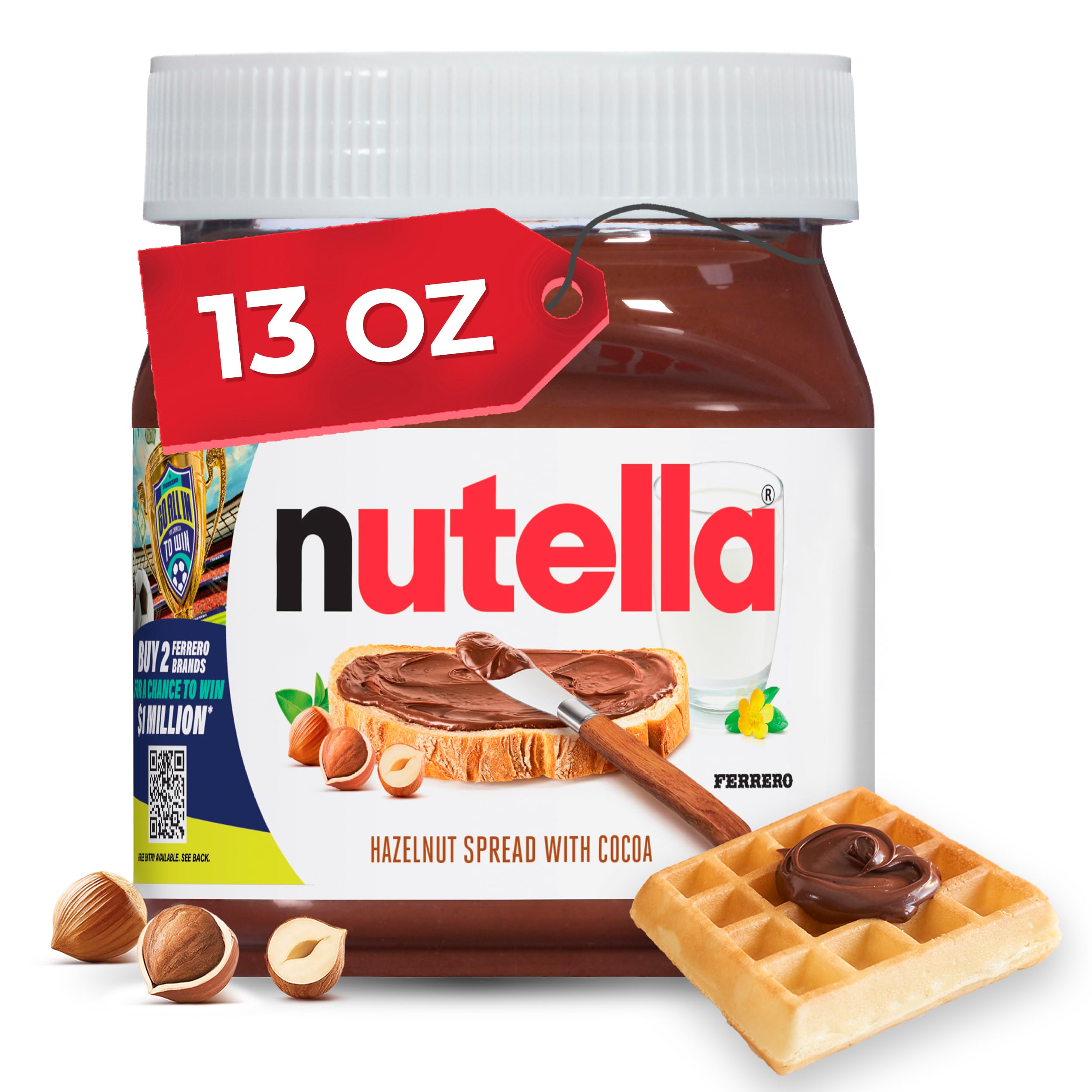Nutella Creamy Chocolate Hazelnut Spread with Cocoa, Sweet topping for breakfast and desserts, 13 oz