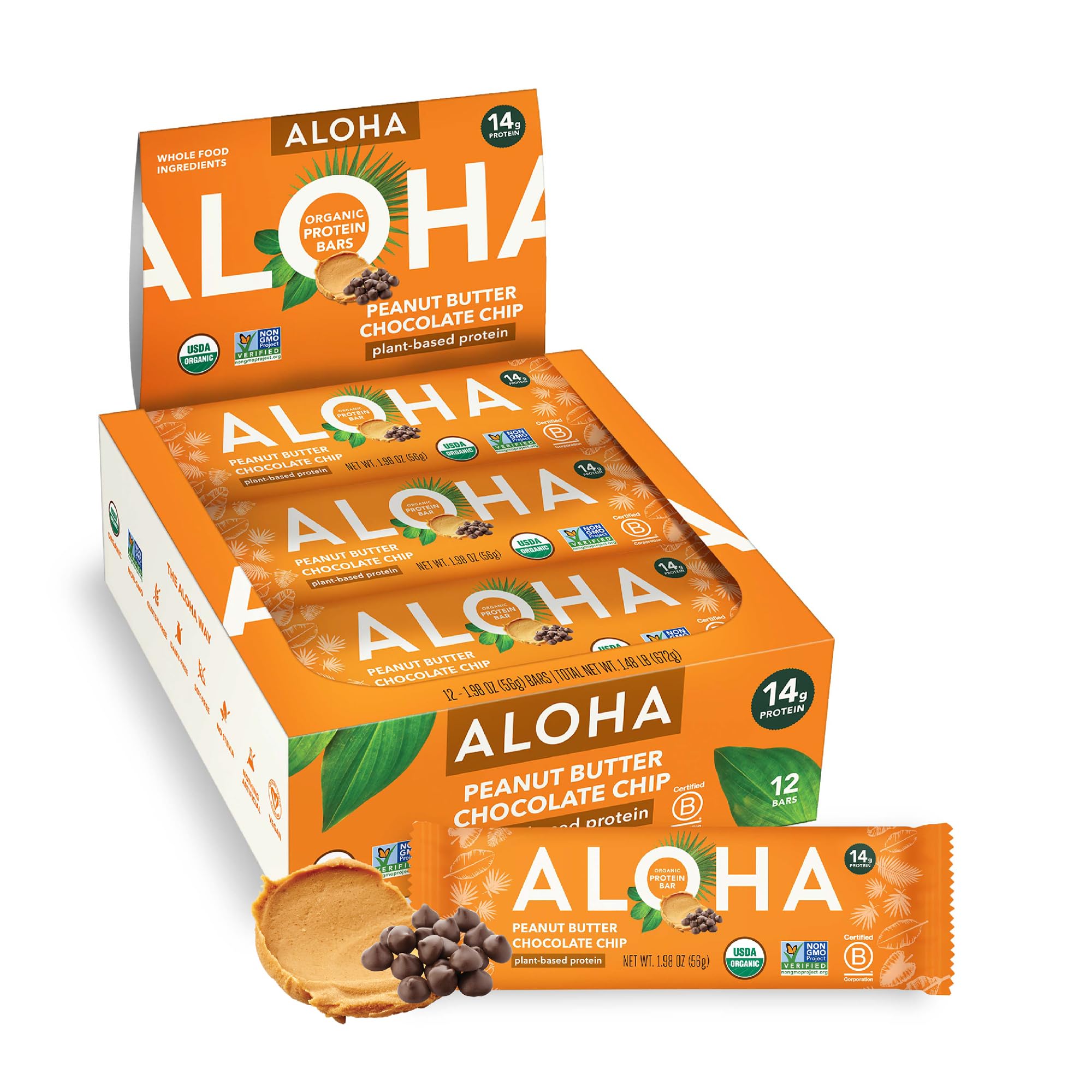 ALOHA Organic Plant Based Protein Bars |Peanut Butter Chocolate Chip | 1.98 Oz (Pack of 12) | Vegan, Low Sugar, Gluten Free, Paleo, Low Carb, Non-GMO, Stevia Free, Soy Free, No Sugar Alcohols ALOHA Organic Plant Based Protein Bars |Peanut Butter Chocolate Chip | 1.98 Oz (Pack of 12) | Vegan, Low Sugar, Gluten Free, Paleo, Low Carb, Non-GMO, Stevia Free, Soy Free, No Sugar Alcohols - Image 1