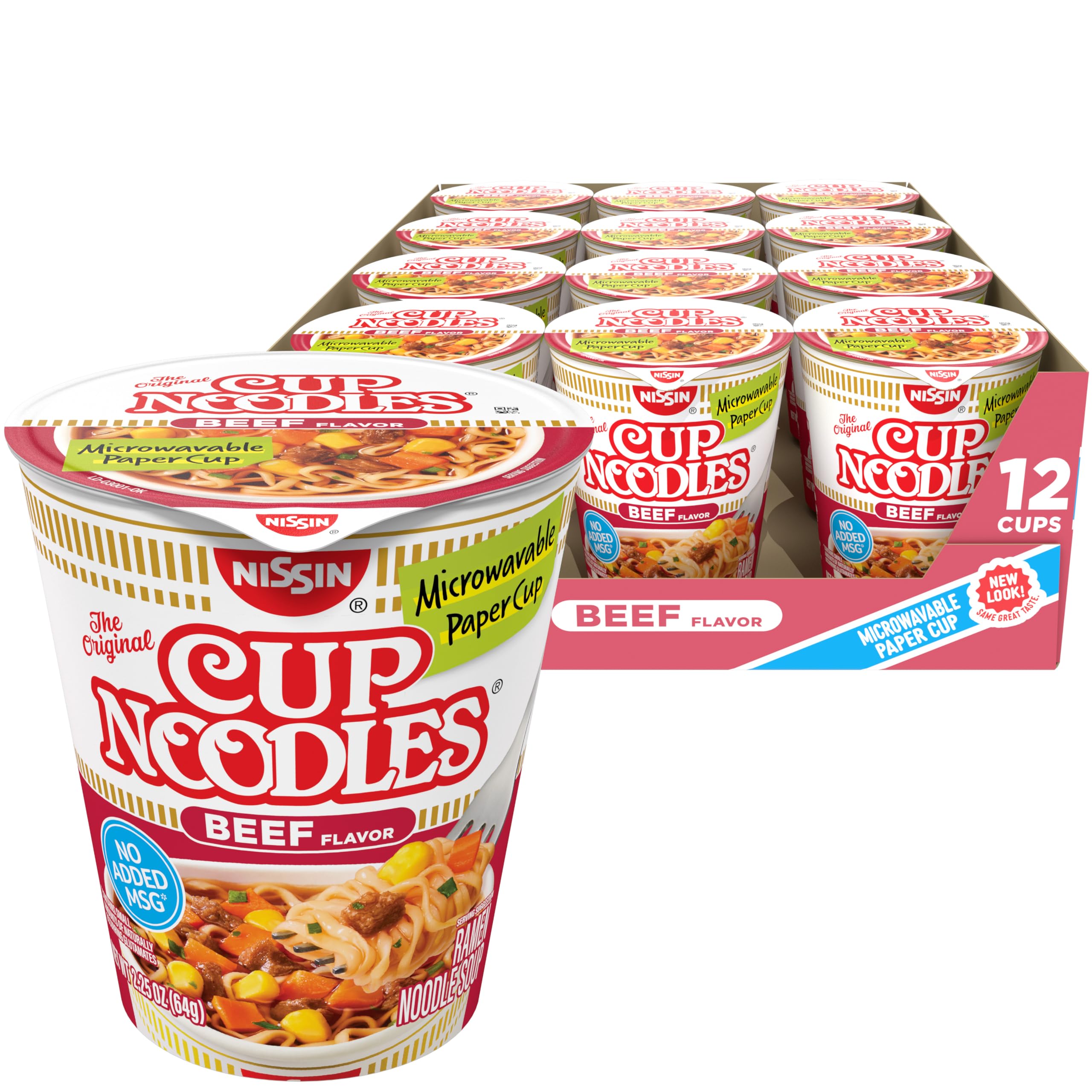 Nissin Cup Noodles Soup, Beef Flavor, Microwaveable Paper Cups, Instant Ramen, 2.25 Ounce (Pack of 12) Nissin Cup Noodles Soup, Beef Flavor, Microwaveable Paper Cups, Instant Ramen, 2.25 Ounce (Pack of 12) - Image 1