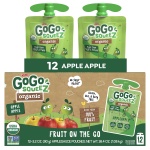 GoGo squeeZ No Sugar Added Organic Applesauce and Fruit Puree, Apple Apple, 3.2 oz Pouches (Pack of 12), Fruit Snacks for Kids, Gluten Free, Nut Free, Recloseable Cap, BPA Free