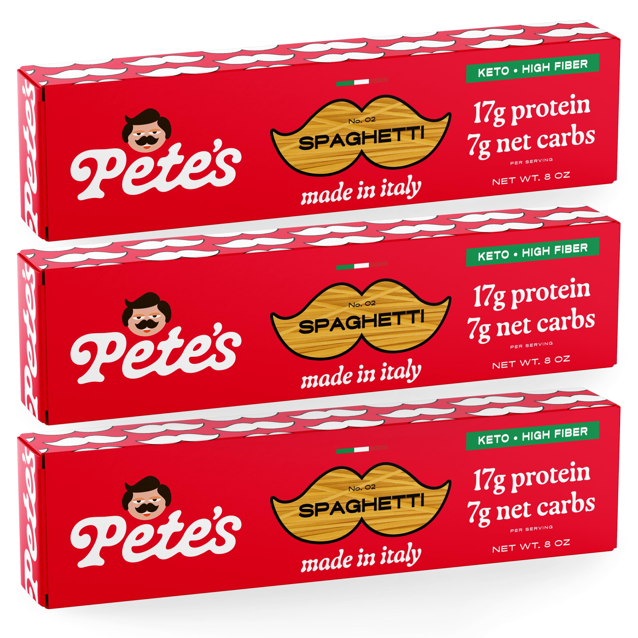 Low Carb, Protein Pasta | Spaghetti Noodles with 17g Protein, 7g Carbs | Healthy, KetoPasta Made in Italy | 3-Pack, 8oz - Pete’s Pasta Low Carb, Protein Pasta | Spaghetti Noodles with 17g Protein, 7g Carbs | Healthy, KetoPasta Made in Italy | 3-Pack, 8oz - Pete’s Pasta - Image 1