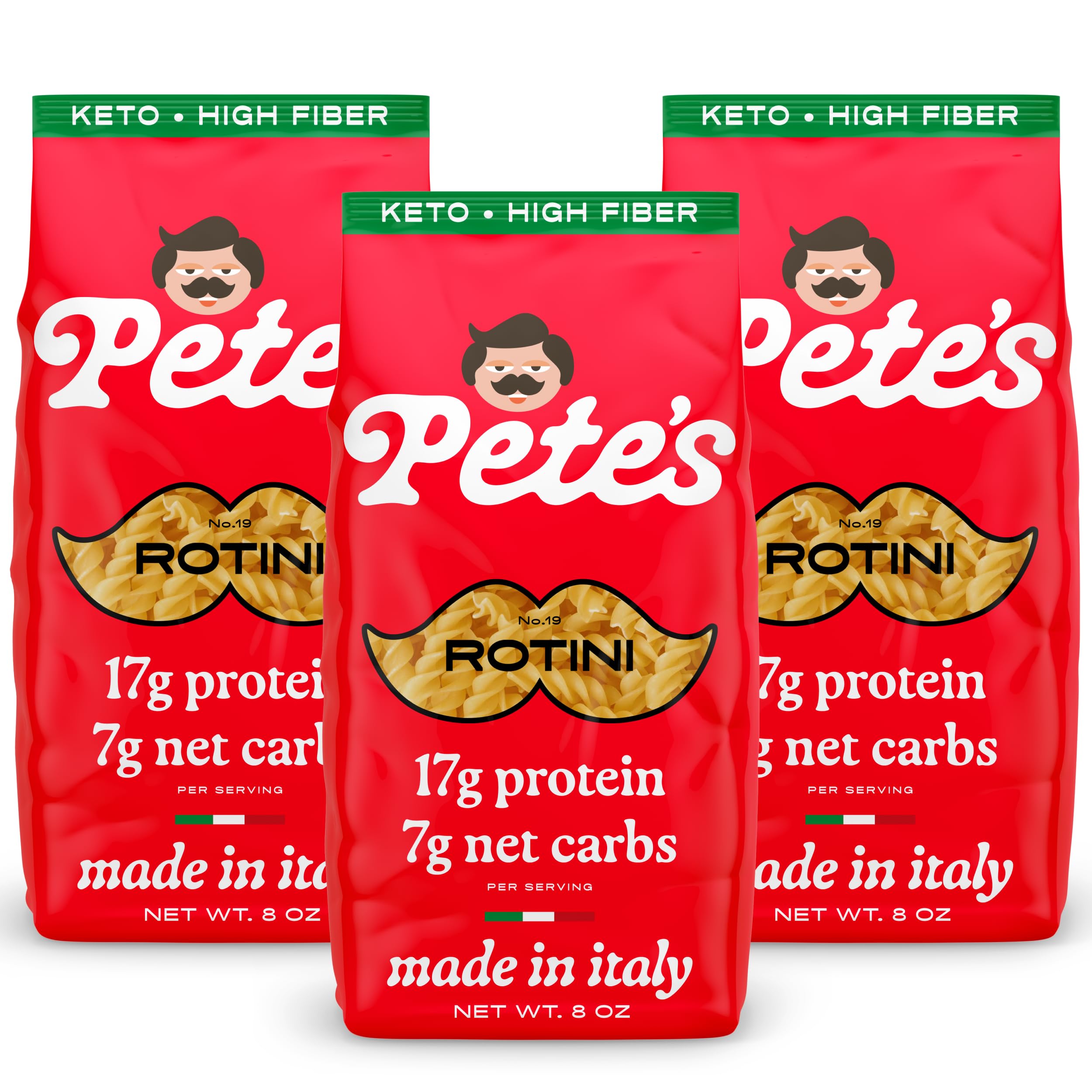 Low Carb, Protein Pasta | Rotini with 17g Protein, 7g Carbs | Healthy, Keto Pasta Made in Italy | 3-Pack, 8oz - Pete’s Pasta Low Carb, Protein Pasta | Rotini with 17g Protein, 7g Carbs | Healthy, Keto Pasta Made in Italy | 3-Pack, 8oz - Pete’s Pasta - Image 1