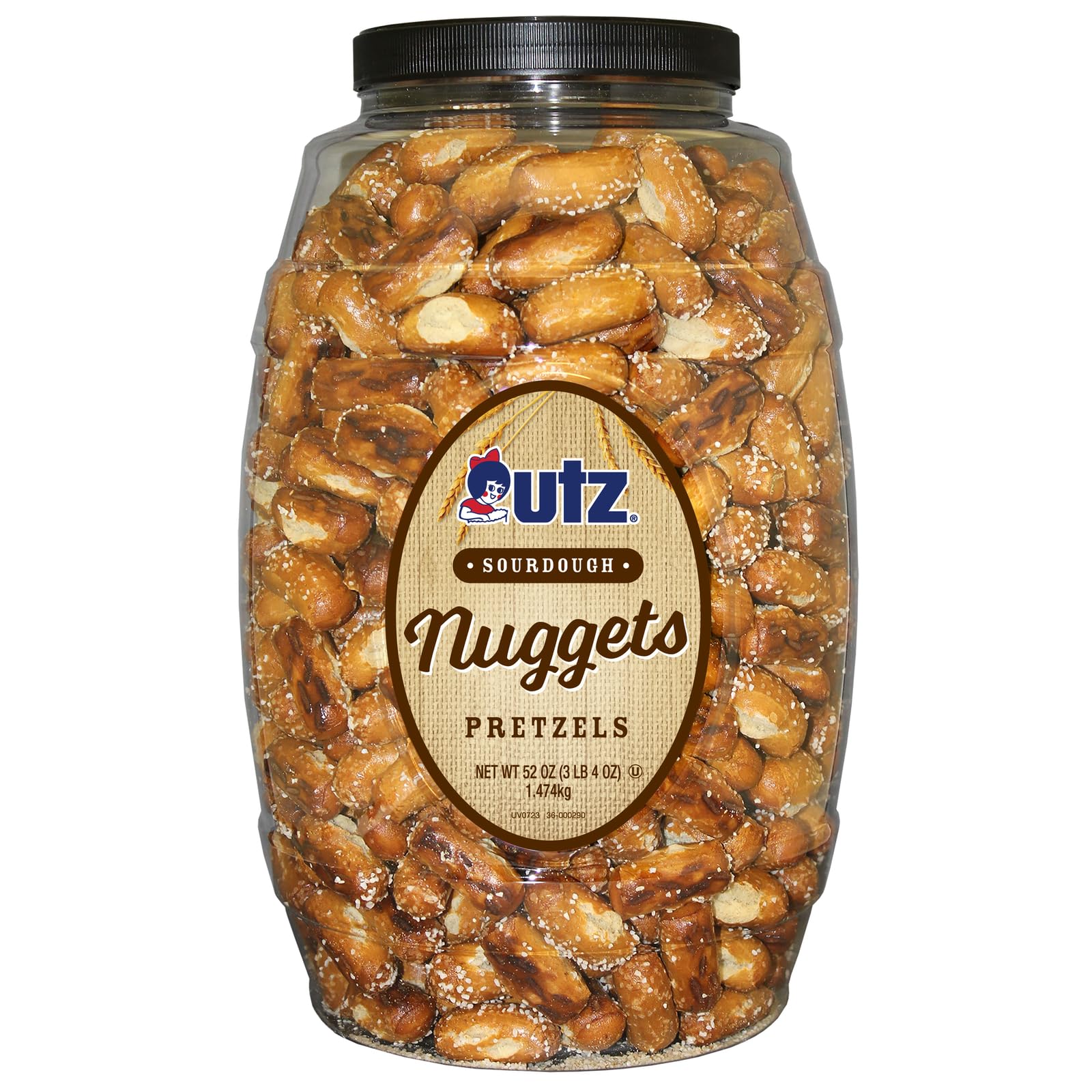 Utz Sourdough Nuggets Pretzels 52 oz. Barrel, Bite-Size Pretzels with Classic Sourdough Flavor, Perfectly Salted with Zero Cholesterol per Serving