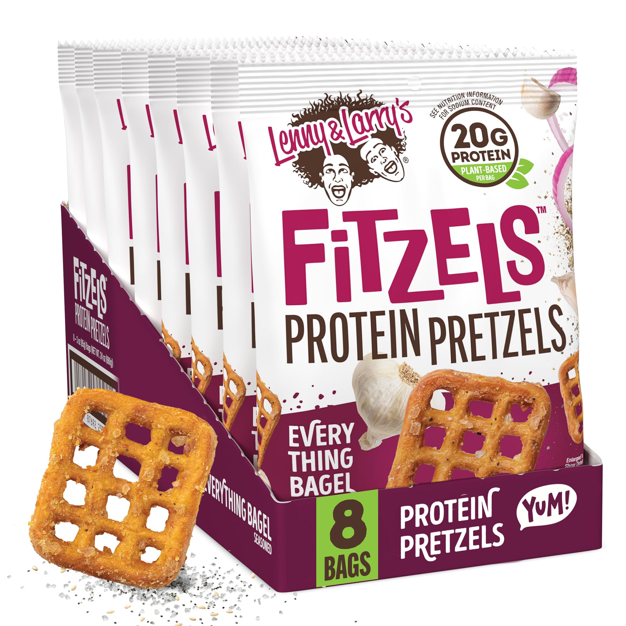 Lenny & Larry's FITZELS Protein Pretzels (Everything Bagel) 8 Individual Bags 3 oz Each – High Protein Snacks with 20g of Plant Based Protein – Healthy Vegan Pretzels – Delicious Salty Taste Lenny & Larry's FITZELS Protein Pretzels (Everything Bagel) 8 Individual Bags 3 oz Each – High Protein Snacks with 20g of Plant Based Protein – Healthy Vegan Pretzels – Delicious Salty Taste - Image 1