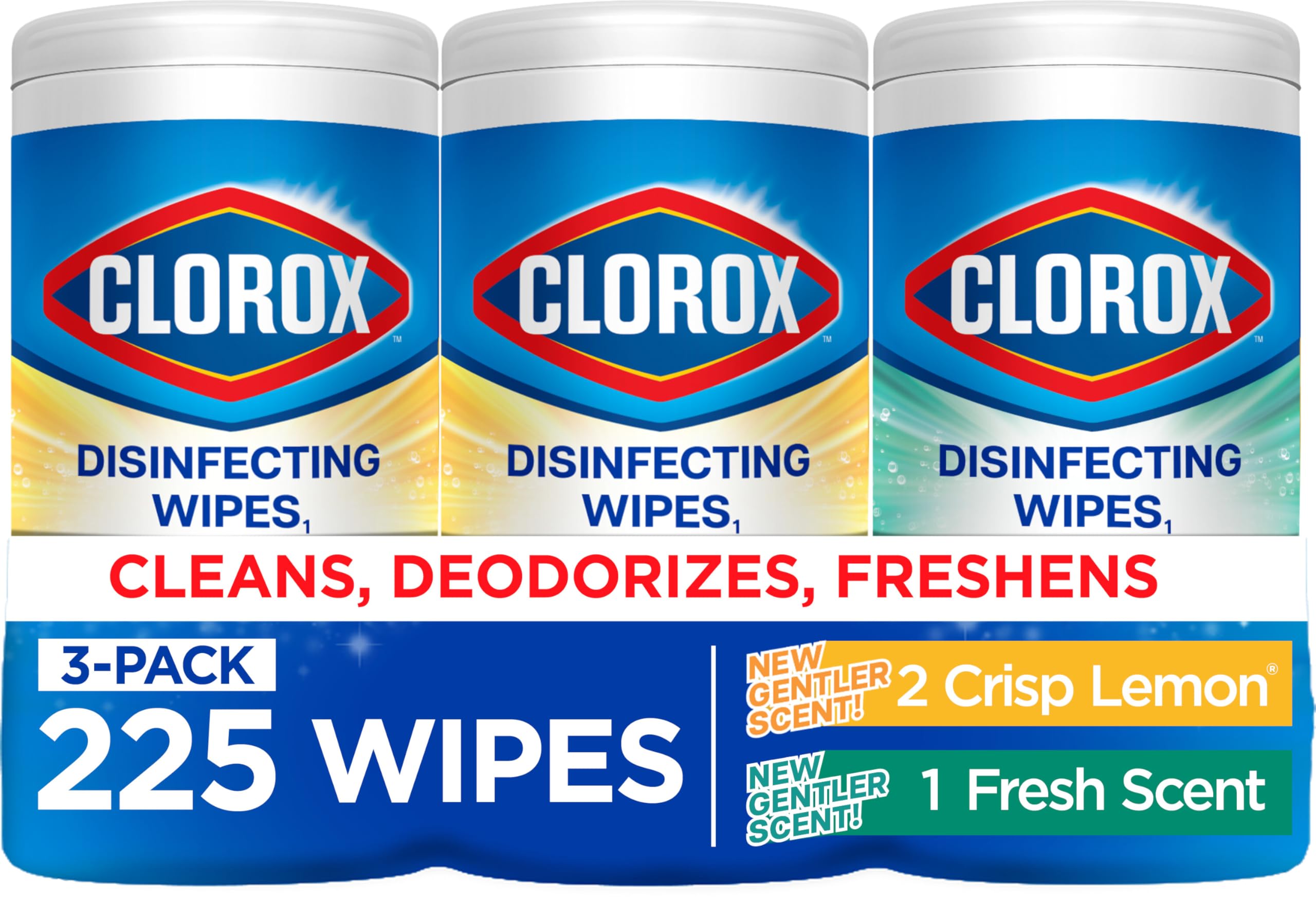 Clorox Disinfecting Wipes for Allergy Season, Bleach-Free, Multi-Surface Cleaner, Antibacterial, Fresh Scent & Crisp Lemon, 75 Count Each, Pack of 3 Clorox Disinfecting Wipes for Allergy Season, Bleach-Free, Multi-Surface Cleaner, Antibacterial, Fresh Scent & Crisp Lemon, 75 Count Each, Pack of 3 - Image 1