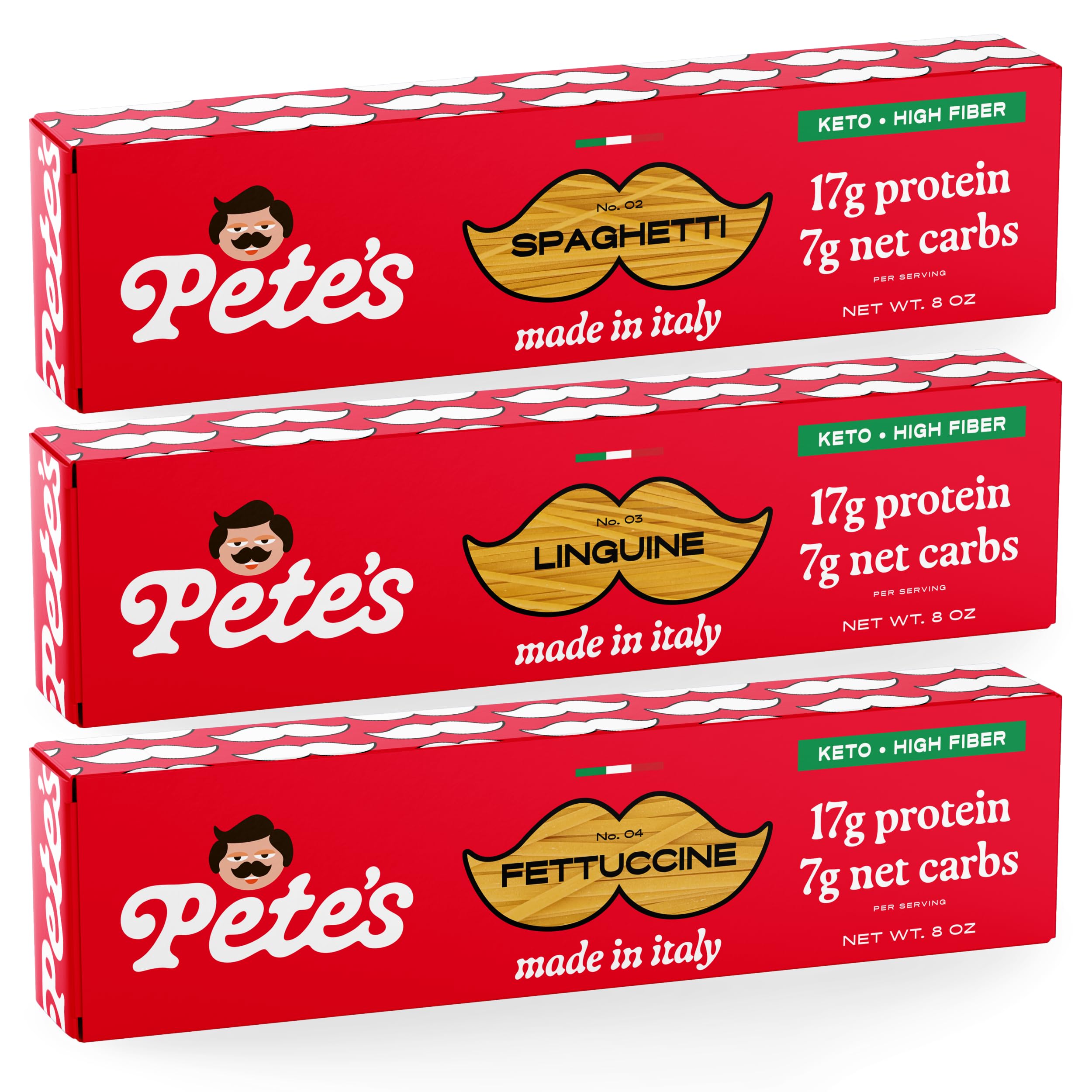 Low Carb, Protein Pasta Variety | Spaghetti, Fettuccine, Linguine with 17g Protein, 7g Carbs | Healthy, Keto Pasta Made in Italy | 3-Pack, 8oz - Pete’s Pasta Low Carb, Protein Pasta Variety | Spaghetti, Fettuccine, Linguine with 17g Protein, 7g Carbs | Healthy, Keto Pasta Made in Italy | 3-Pack, 8oz - Pete’s Pasta - Image 1