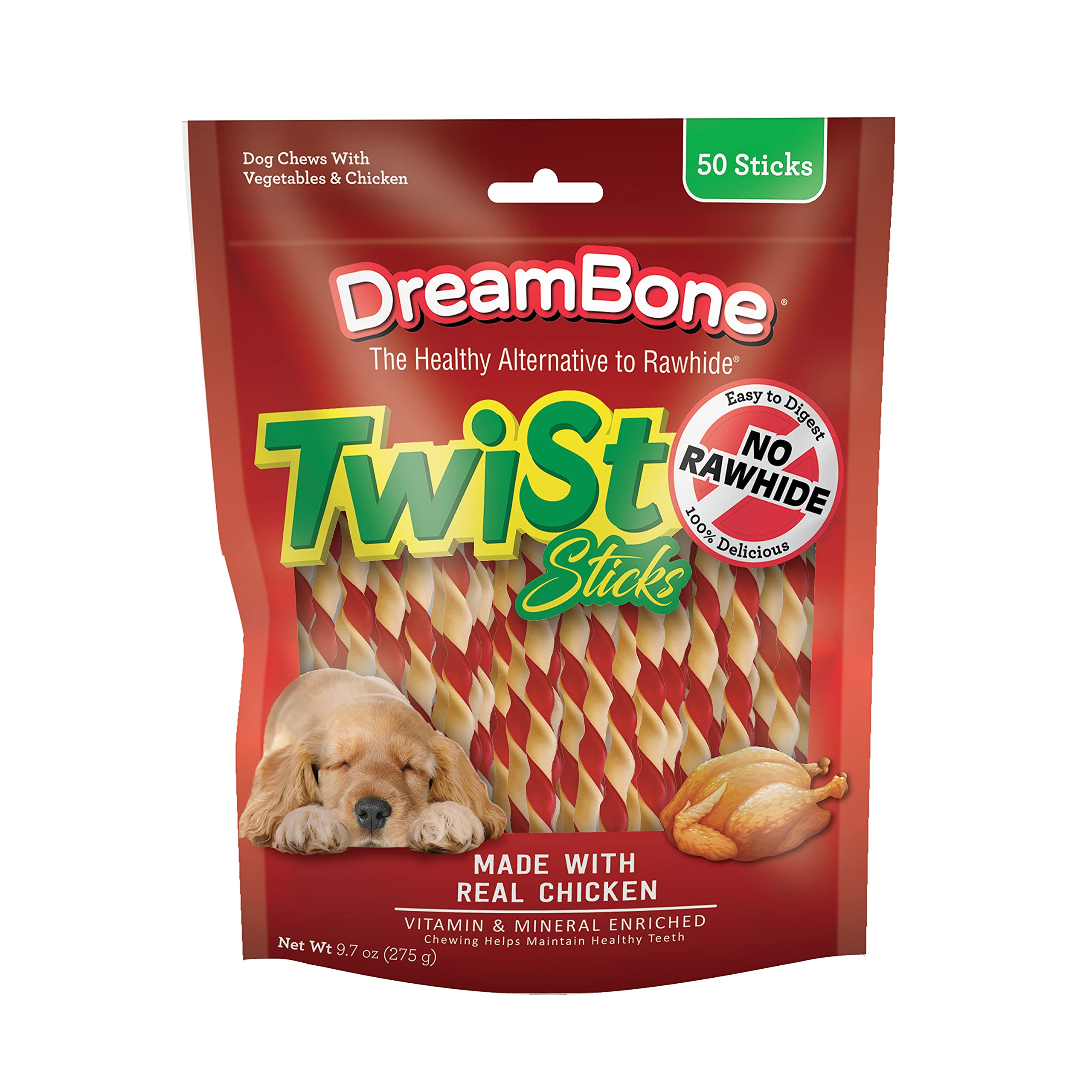 DreamBone Twist Sticks Chews for Dogs, Treat Your Dog to Easy-to-Digest Rawhide-Free Chews Made with Real Vegetables and Chicken, 50 Count