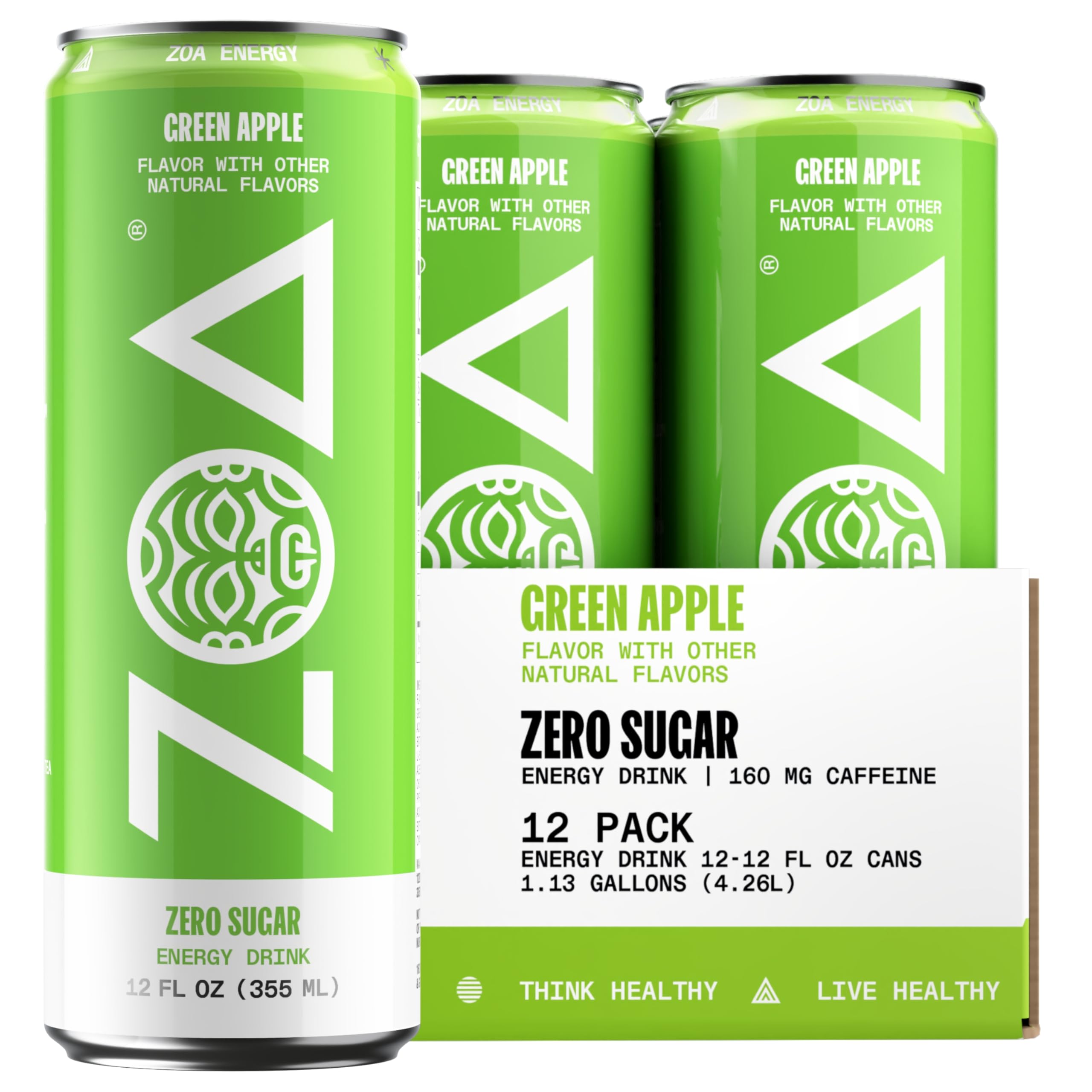 ZOA GREEN APPLE Sugar Free, Low Calorie Energy Drinks | Healthy B & C Vitamins | Electrolytes for Hydration | 160mg Caffeine from Green Tea | 12 Fl Oz Cans (12 Pack) ZOA GREEN APPLE Sugar Free, Low Calorie Energy Drinks | Healthy B & C Vitamins | Electrolytes for Hydration | 160mg Caffeine from Green Tea | 12 Fl Oz Cans (12 Pack) - Image 1