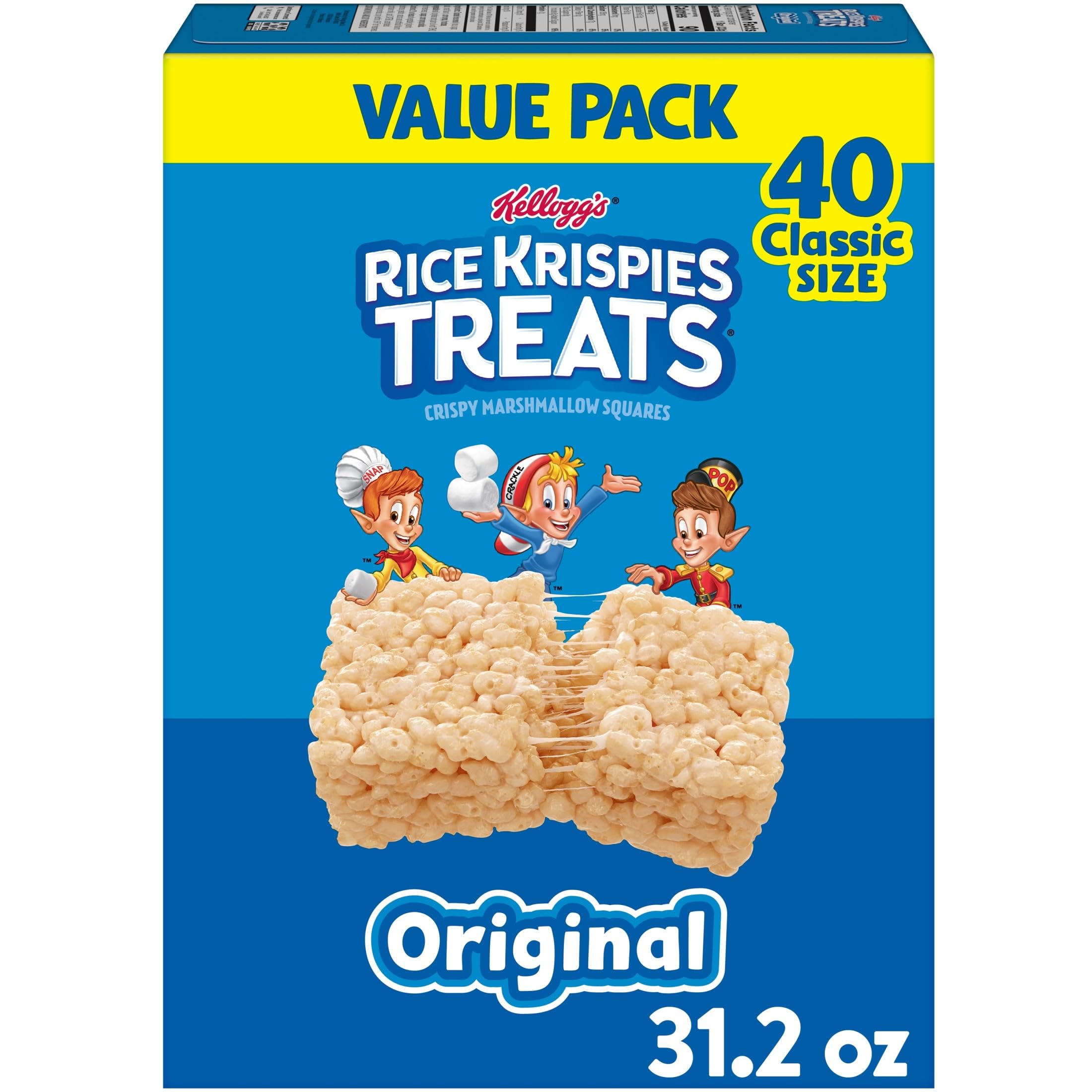 Rice Krispies Treats Crispy Marshmallow Squares, Kids Snacks, Snack Bars, Original, 31.2oz Box (40 Bars) Rice Krispies Treats Crispy Marshmallow Squares, Kids Snacks, Snack Bars, Original, 31.2oz Box (40 Bars) - Image 1