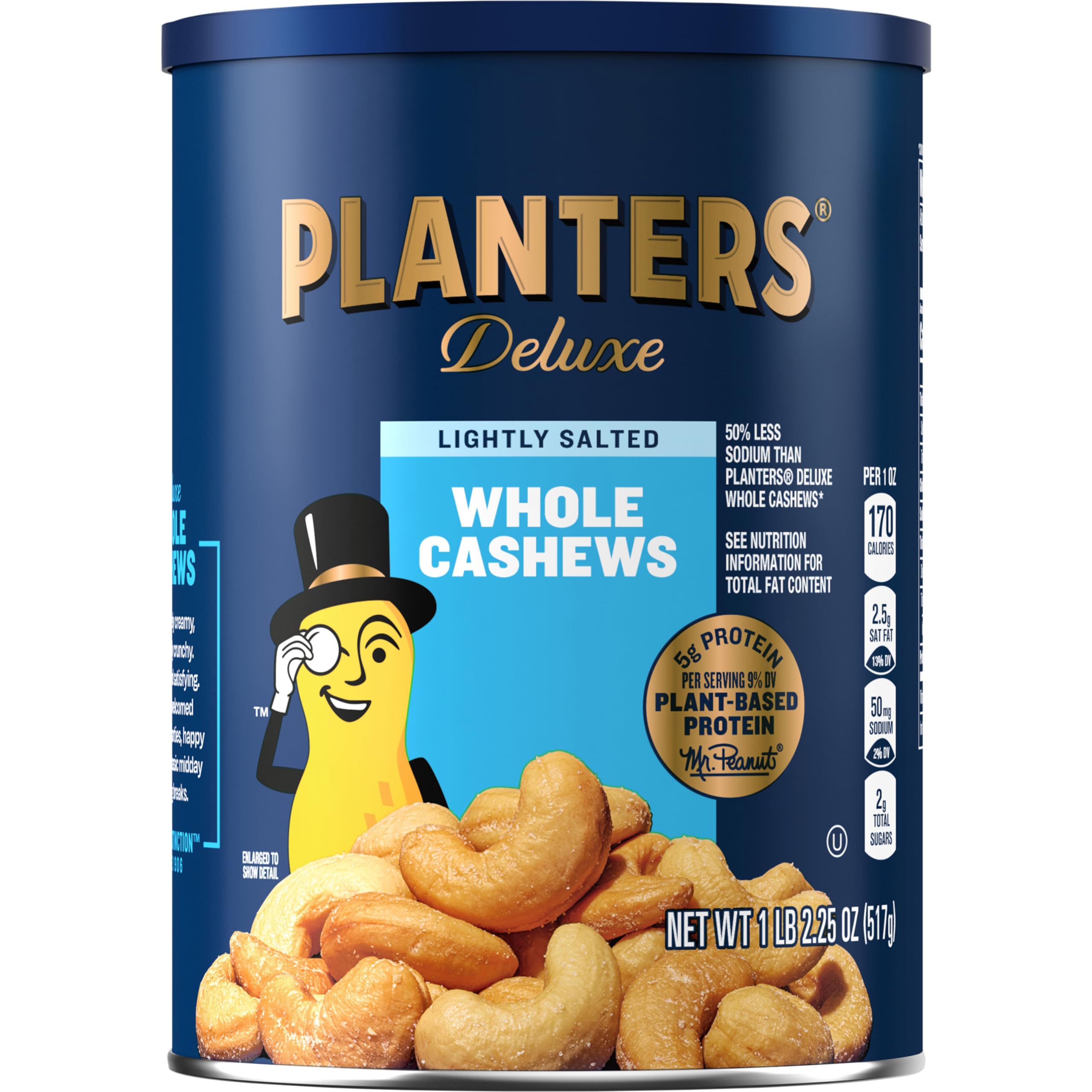 PLANTERS Deluxe Lightly Salted Cashews, Party Snacks, Plant-Based Protein, Quick Snack for Adults, After School Snack, Flavored with Sea Salt, Kosher, 1lb 2.25oz PLANTERS Deluxe Lightly Salted Cashews, Party Snacks, Plant-Based Protein, Quick Snack for Adults, After School Snack, Flavored with Sea Salt, Kosher, 1lb 2.25oz - Image 1