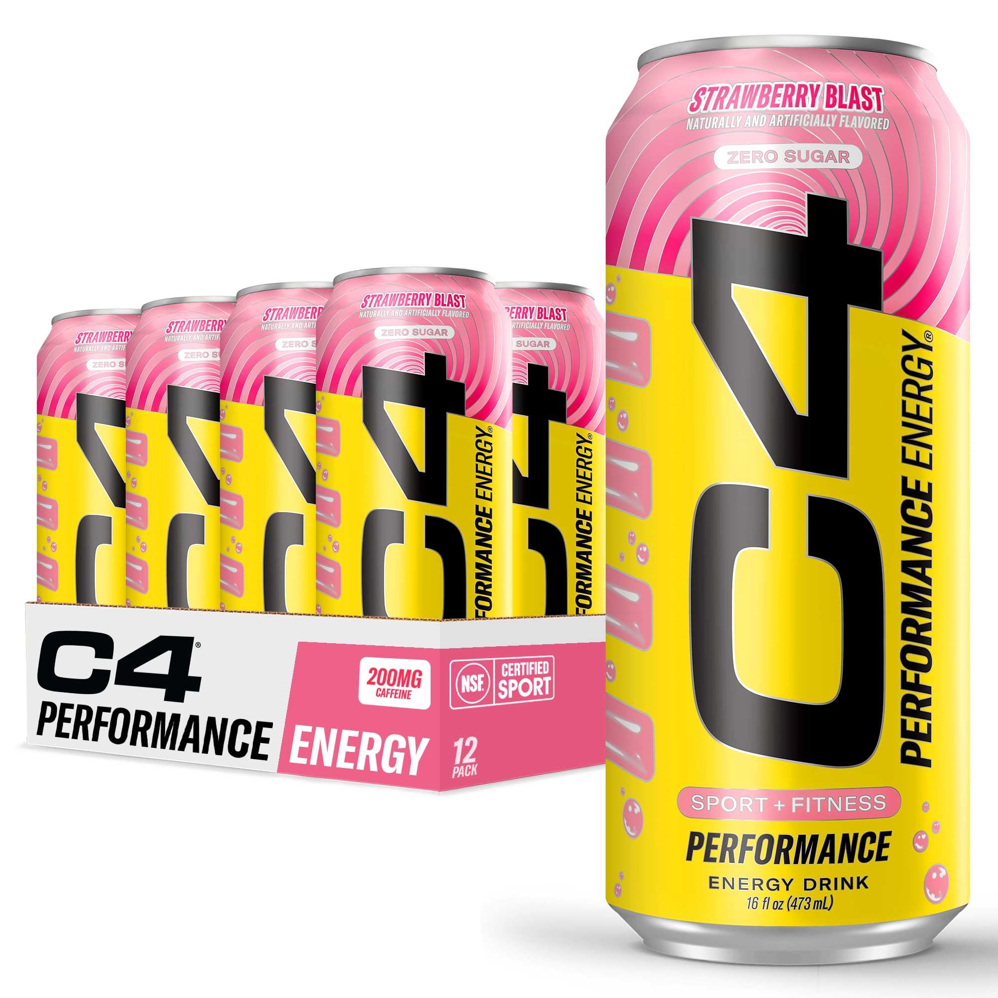 C4 Performance Energy Drink | Strawberry Blast | Zero Sugar Carbonated Preworkout Energy | 200mg Caffeine with Beta Alanine | 16 Fl Oz (12 Pack) C4 Performance Energy Drink | Strawberry Blast | Zero Sugar Carbonated Preworkout Energy | 200mg Caffeine with Beta Alanine | 16 Fl Oz (12 Pack) - Image 1