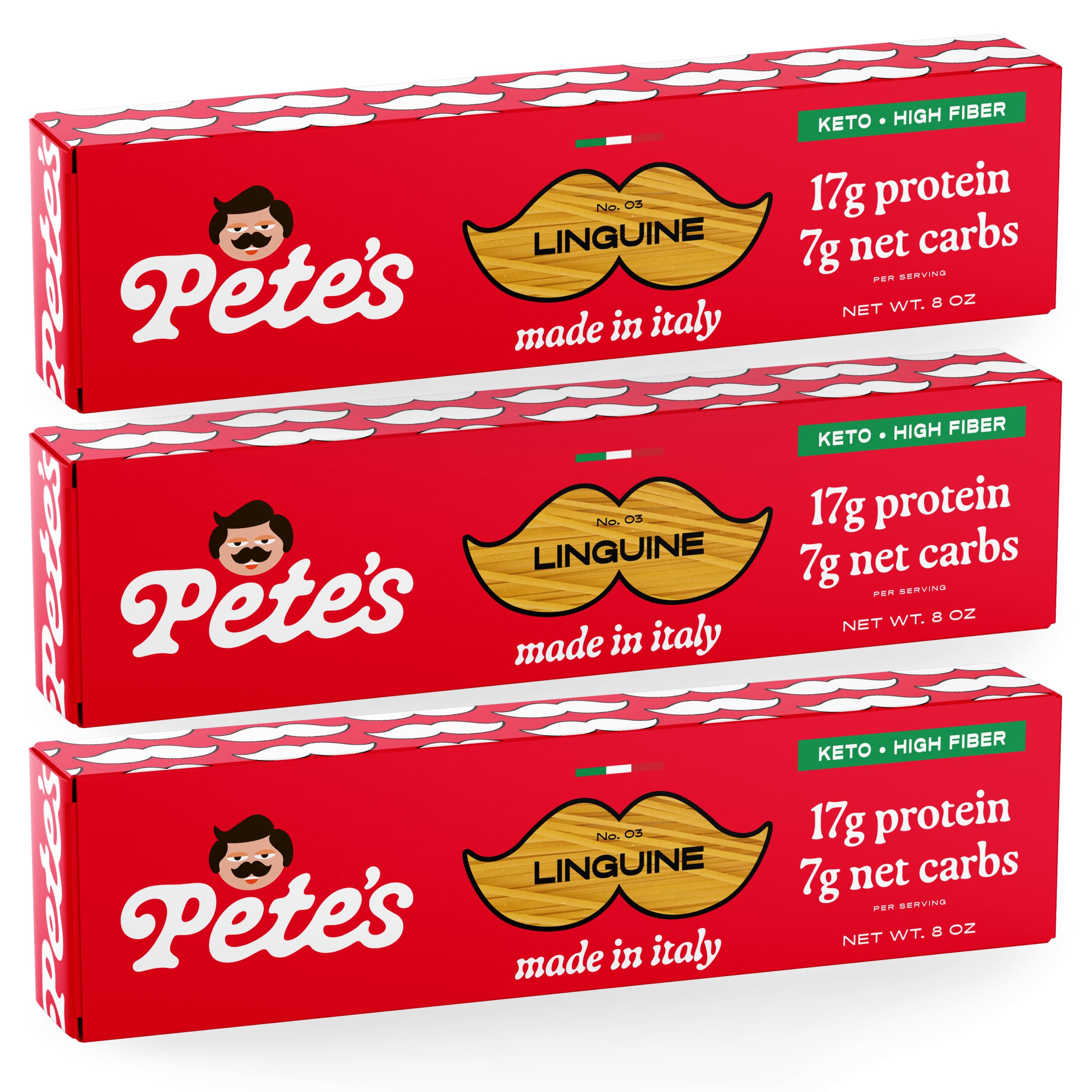 Low Carb, Protein Pasta | Linguine with 17g Protein, 7g Carbs | Healthy, Keto Pasta Made in Italy | 3-Pack, 8oz - Pete’s Pasta