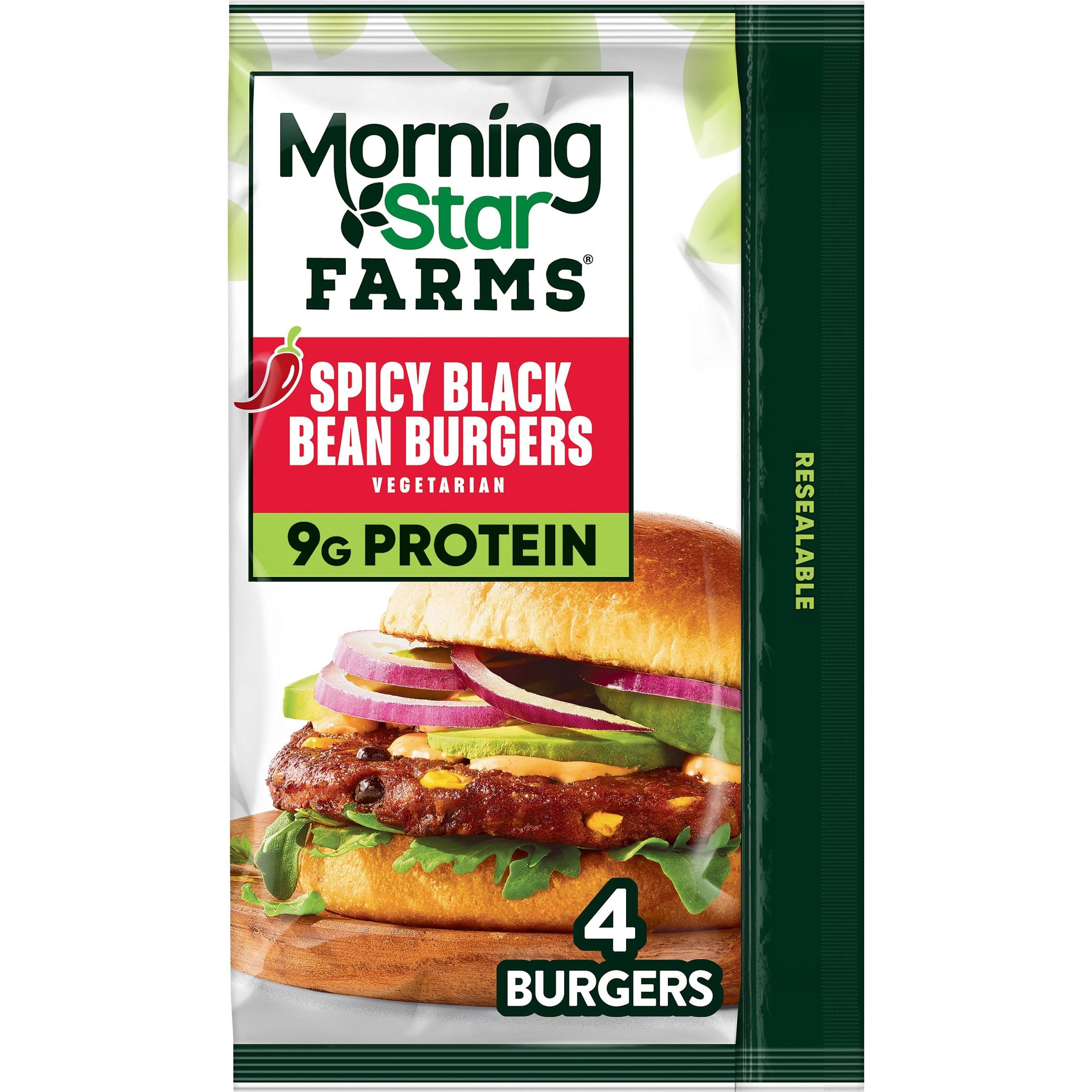 MorningStar Farms Veggie Burgers, Vegetarian Meat, Spicy Black Bean (4 Count)