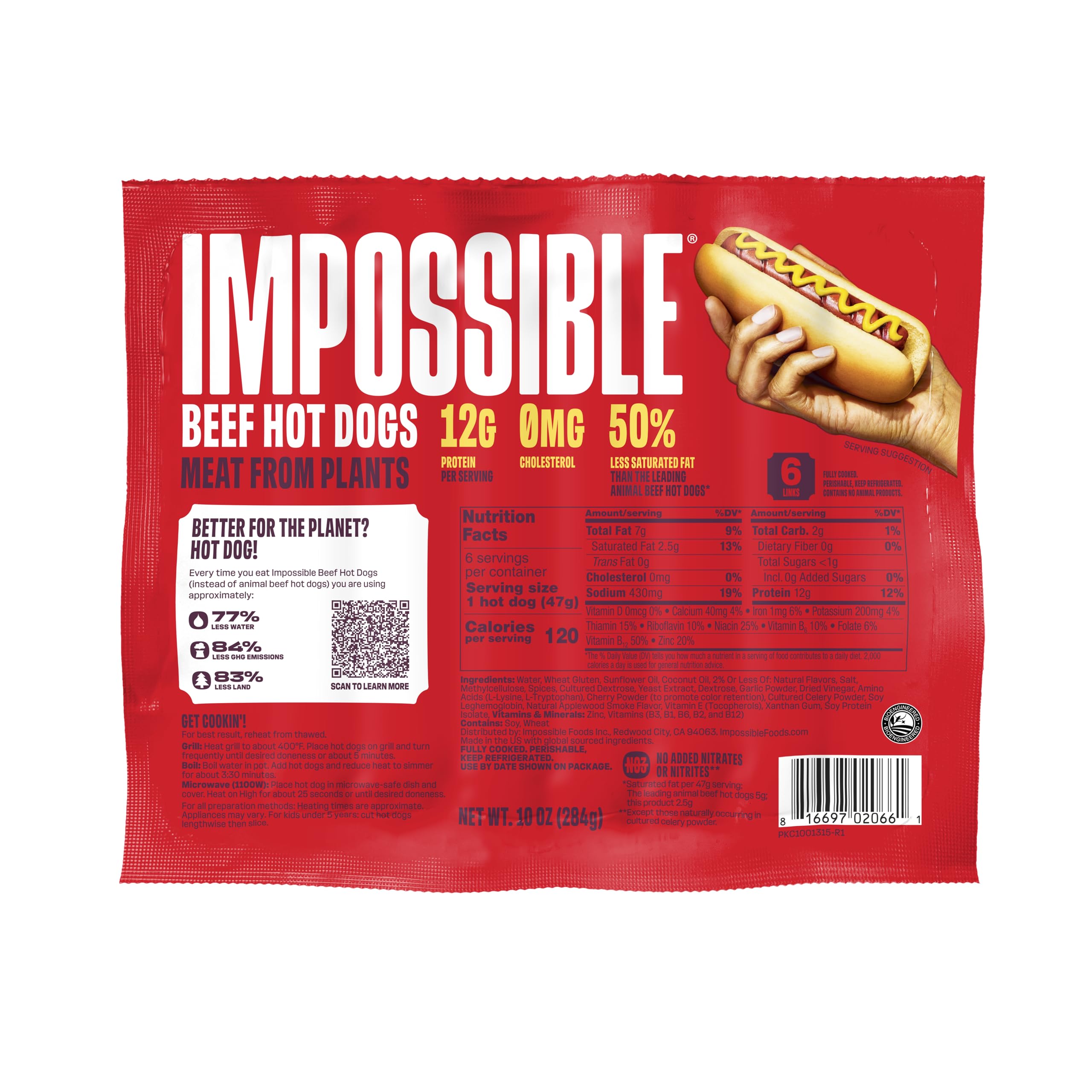 IMPOSSIBLE ImpossibleTM Beef Hot Dogs Meat From Plants, Fully Cooked, 6, 6 CT IMPOSSIBLE ImpossibleTM Beef Hot Dogs Meat From Plants, Fully Cooked, 6, 6 CT - Image 1