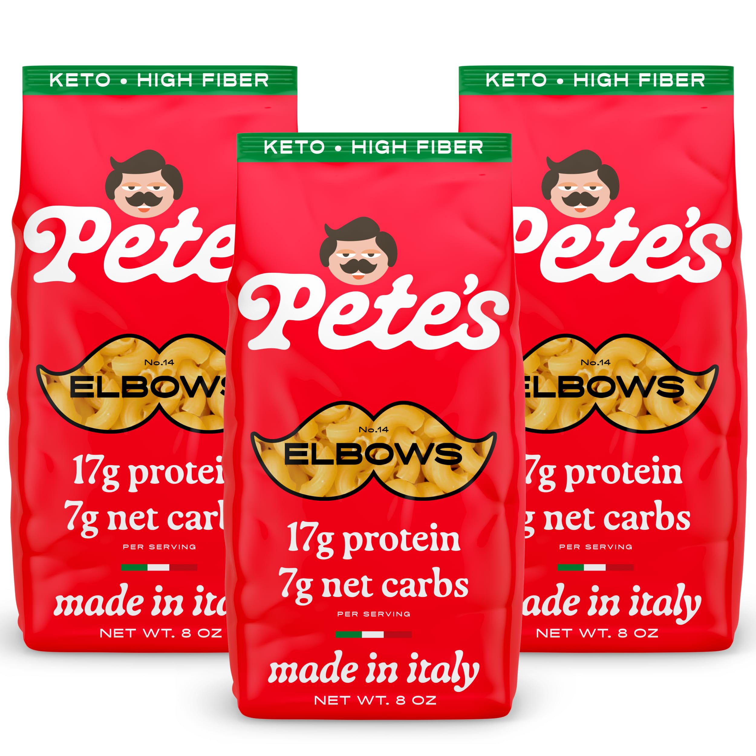 Low Carb, Protein Pasta | Elbow Macaroni with 17g Protein, 7g Carbs | Healthy, Keto Pasta Made in Italy | 3-Pack, 8oz - Pete’s Pasta Low Carb, Protein Pasta | Elbow Macaroni with 17g Protein, 7g Carbs | Healthy, Keto Pasta Made in Italy | 3-Pack, 8oz - Pete’s Pasta - Image 1
