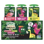 GoGo squeeZ No Sugar Added Fruit & veggieZ Applesauce and Puree Variety Pack, Jurassic Pear, Roarrrr Berry & Prehistoric Peach, 3.2 oz Pouches (Pack of 20), Fruit Snacks for Kids, Gluten Free, Nut Free, Recloseable Cap, BPA Free